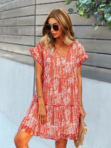 Women's Floral Print Ruffle Knit Dress