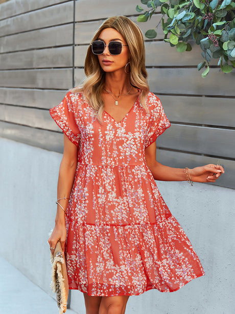 Women's Floral Print Ruffle Knit Dress