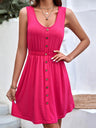 Solid Color Sleeveless Vest Button Round Neck Strapless Waist Dress