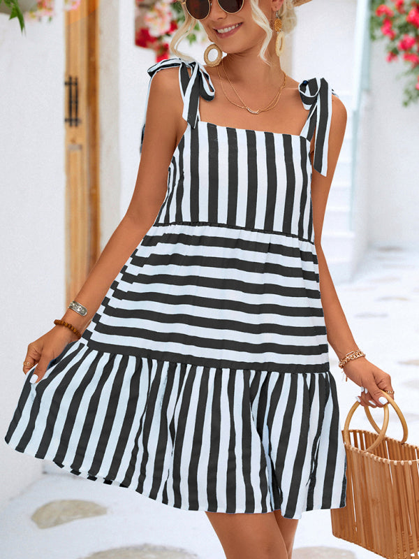 Women's Woven Stripe Stitching Casual Dress