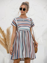 Women's color striped short sleeve loose dress