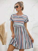Women's color striped short sleeve loose dress
