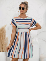 Women's color striped short sleeve loose dress