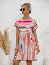 Women's color striped short sleeve loose dress