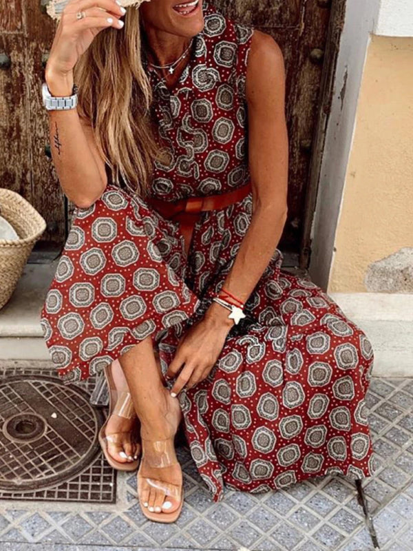 Women's Printed Sleeveless Shirtdress