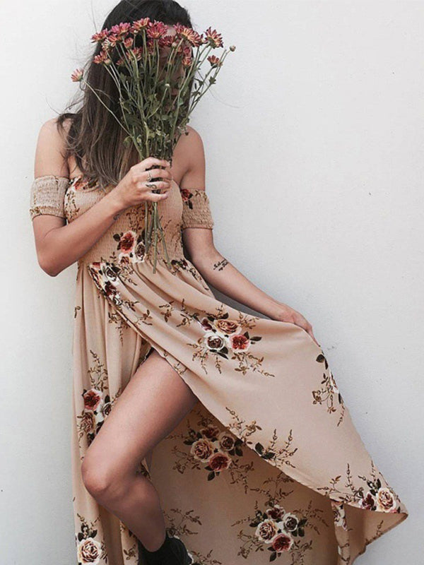 Women's Floral Print Smocked Off-the-shoulder Maxi Dress