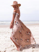 Women's Floral Print Smocked Off-the-shoulder Maxi Dress