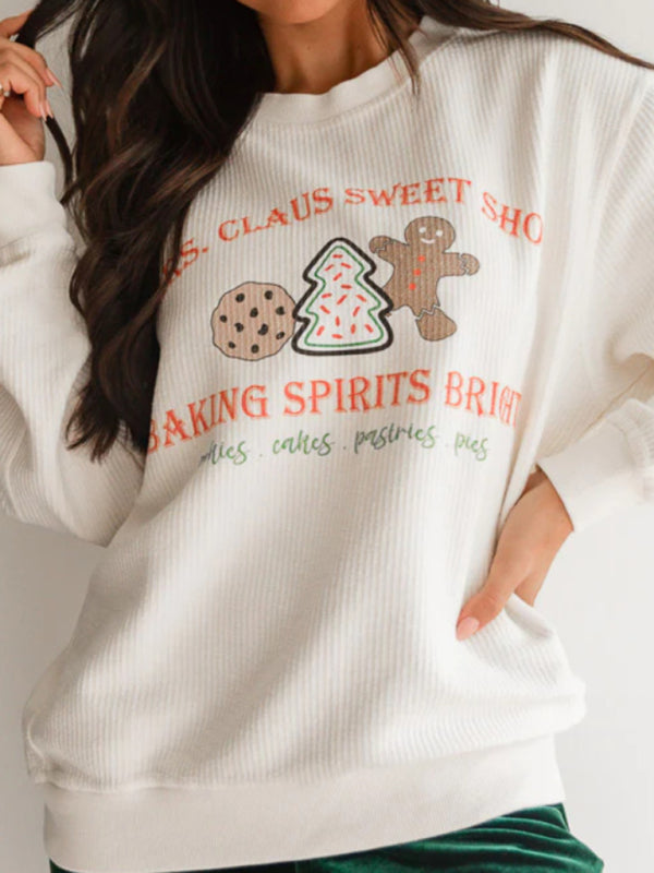 Women's New Christmas Cartoon Pattern Printed Casual Round Neck Sweatshirt
