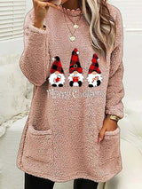 Women's Long Sleeve Casual Round Neck Pullover Pocket Christmas Plush Sweatshirt