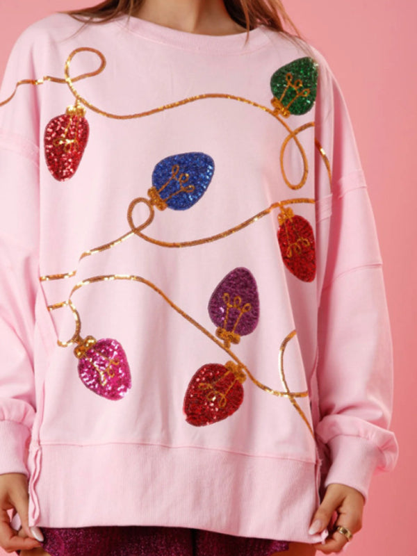 New women's Christmas sequined long-sleeved pullover sweatshirt