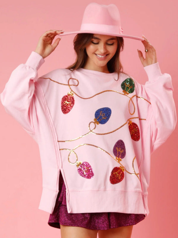 New women's Christmas sequined long-sleeved pullover sweatshirt