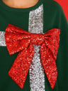 New autumn and winter bow fashion round neck long sleeve sequin splicing Christmas sweatshirt