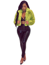 Opulence Emporion Women's leather lapel short jacket