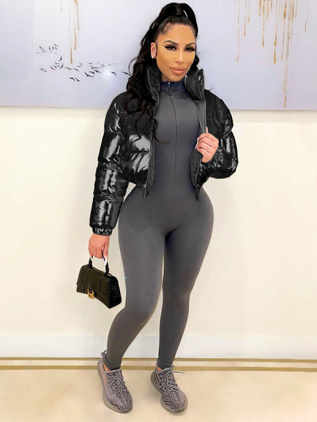 Opulence Emporion Glamour Glaze: Chic Metallic Shine Puffer Jacket