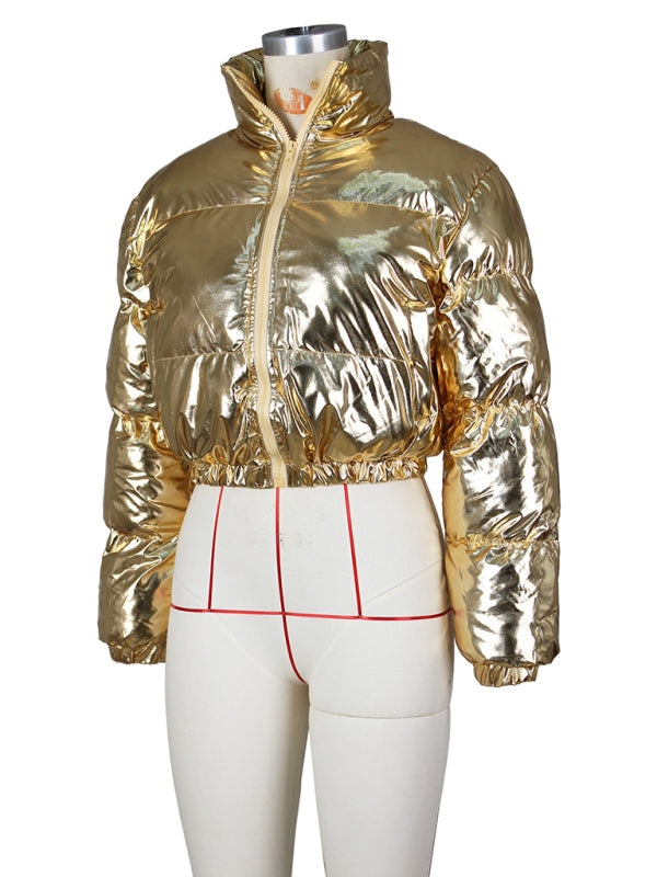 Opulence Emporion Glamour Glaze: Chic Metallic Shine Puffer Jacket