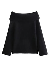 New women's one-line collar solid color knitted sweater