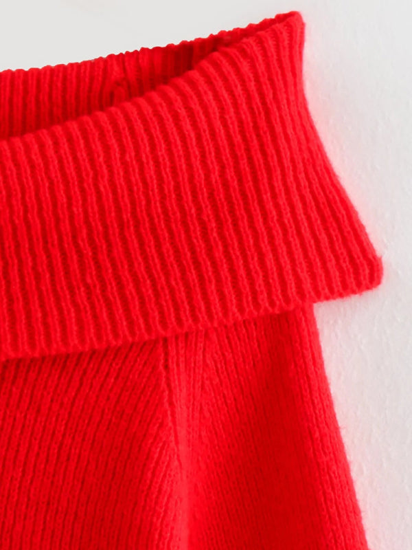 New women's one-line collar solid color knitted sweater