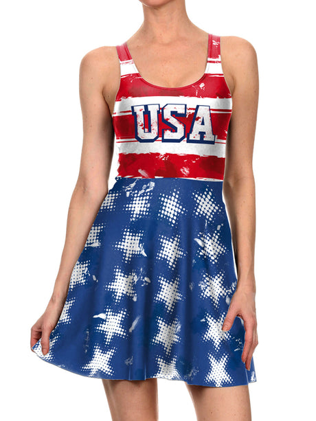 Women's Sleeveless Stars And Stripes Print Sundress