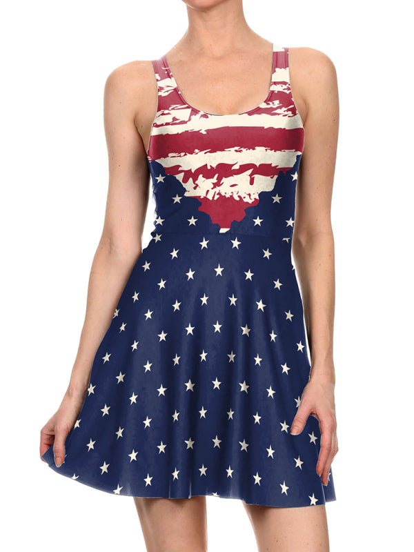 Women's Sleeveless Stars And Stripes Print Sundress