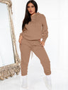 Women’s Solid Color Drawstring Hooded Sweatshirt & High Waisted Sweatpant Joggers