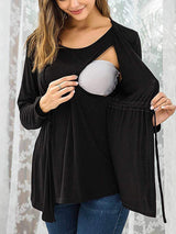 Women's Solid Color Petal Front Waist Tie Maternity Nursing Top
