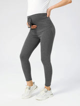 Maternity solid color drawstring tummy support casual leggings