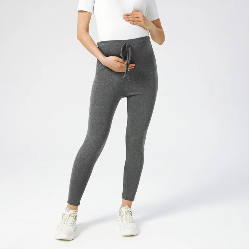 Maternity solid color drawstring tummy support casual leggings