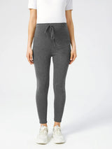 Maternity solid color drawstring tummy support casual leggings