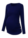 Maternity round neck button long sleeve pleated T-shirt