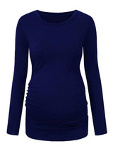 Maternity round neck button long sleeve pleated T-shirt
