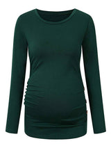 Maternity round neck button long sleeve pleated T-shirt