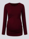 Maternity round neck button long sleeve pleated T-shirt
