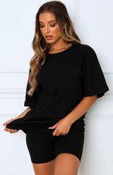Women's solid color casual short-sleeved + shorts two-piece sets