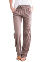 Women's Solid Color Cotton Linen Drawstring Loose Casual Wide Leg Trousers
