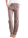 Women's Solid Color Cotton Linen Drawstring Loose Casual Wide Leg Trousers