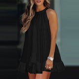 Women's Halter Neck Ruffle Sleeveless Pleated Dress
