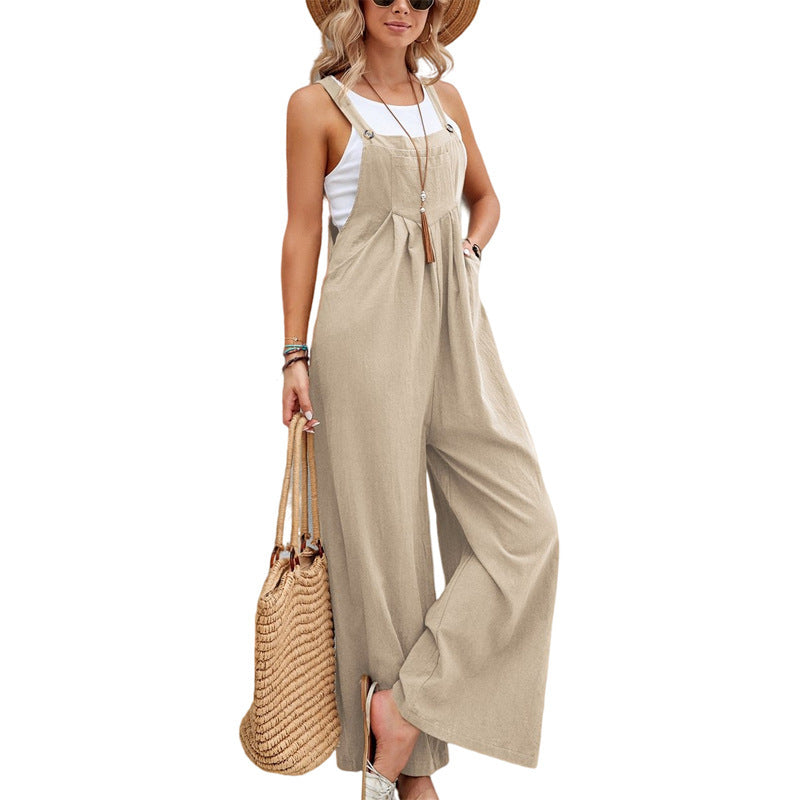 Women's Solid Color Casual Bib Trousers