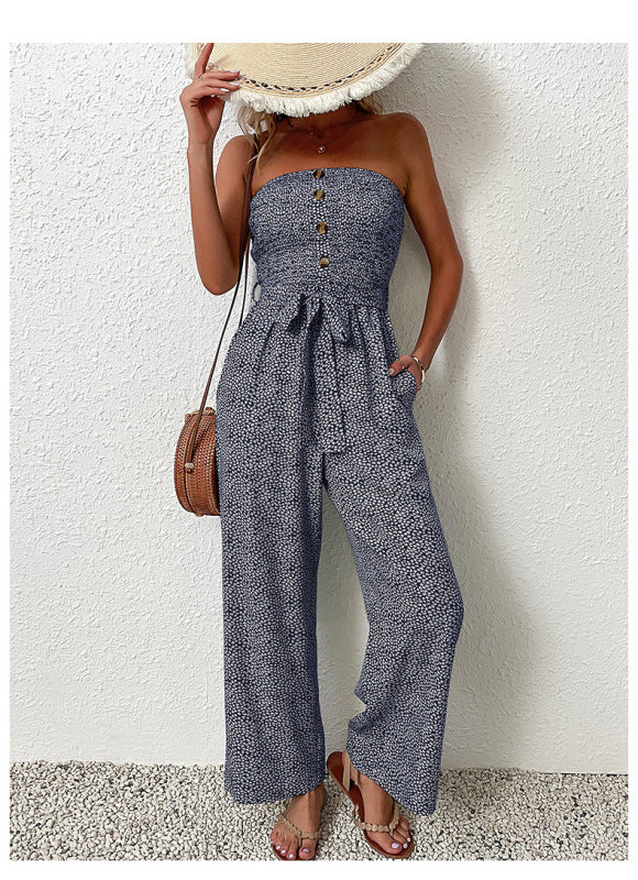New European and American women's holiday leopard print one-piece jumpsuit