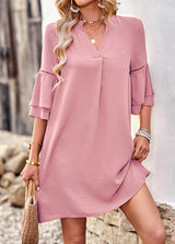 Women's Solid Color Flutter Sleeve Dress