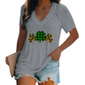 Women's V-neck Graphic Printed Four-leaf Clovers T-shirt